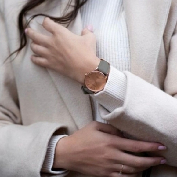 Monroe Accessories - Monroe Maestro rose gold watch with grey leather strap.